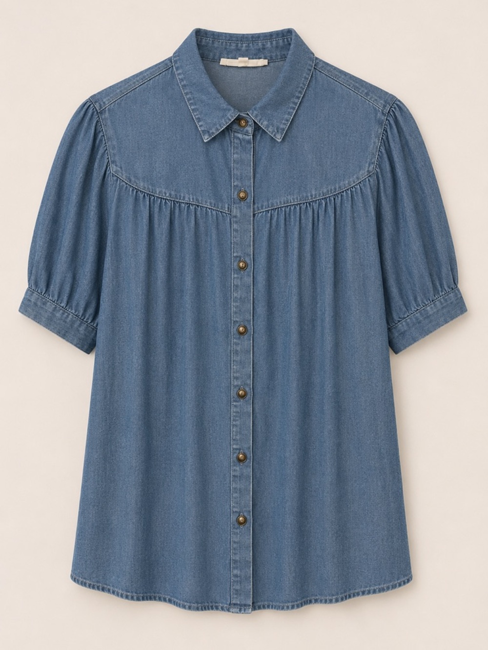 Jane and Delancey Chambray Denim Button-Front Puff Sleeve Blouse (255)